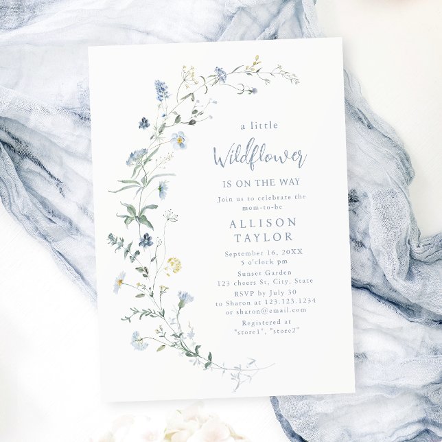 Dusty Blue Wildblume Rustic Boho Babydusche Einladung (Dusty Blue Wildflower Rustic Boho Baby Shower Invitation)