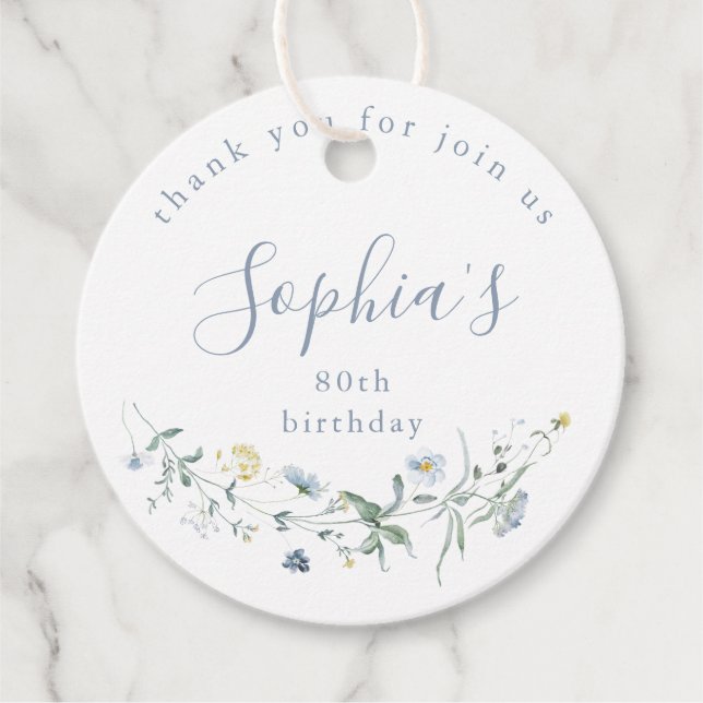 Dusty Blue Wildblume Rustic Boho Birthday Geschenkanhänger (Vorderseite)