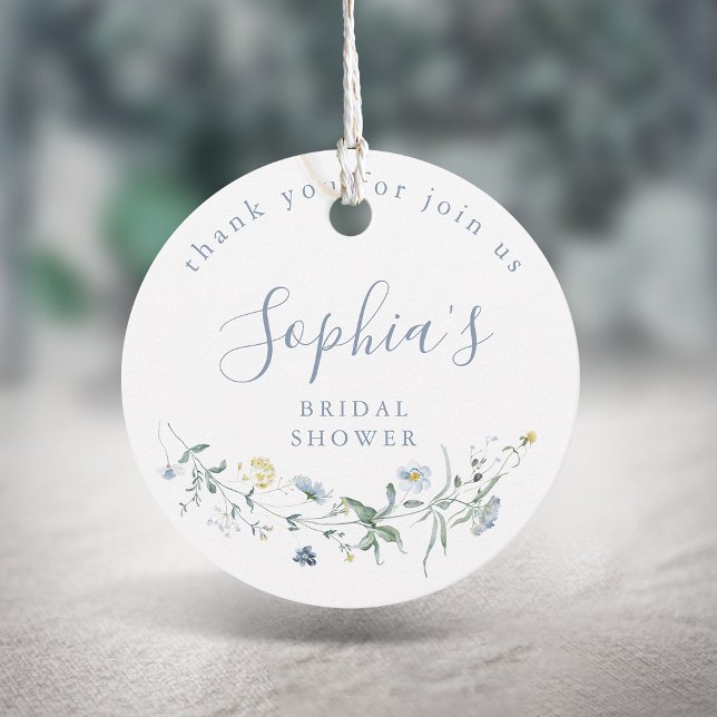 Dusty Blue Wildblume Rustic Boho Brautparty Geschenkanhänger (Dusty Blue Wildflower Rustic Boho Bridal Shower Favor Tags)