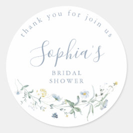 Dusty Blue Wildblume Rustic Boho Brautparty Runder Aufkleber