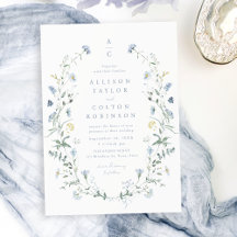 Dusty Blue Wildblume Rustic Boho Wedding Monogramm