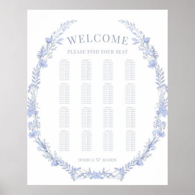 Dusty Blue Wildblume Rustikale Hochzeitssortierung Poster (Vorne)