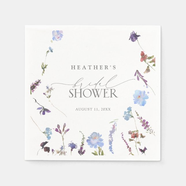 Dusty Blue Wildblume Watercolor Brautparty Serviette (Vorderseite)