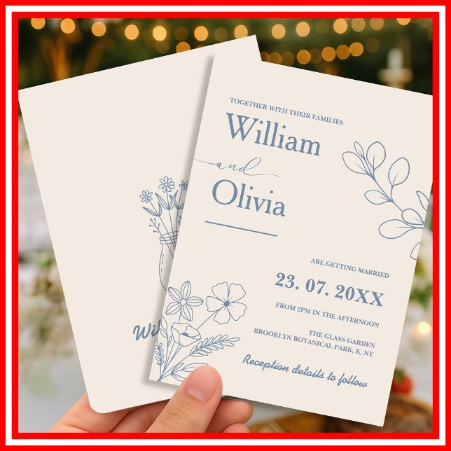 Dusty Blue Wildblume Wedding Einladung (Von Creator hochgeladen)