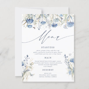 Dusty Blue Wildblume Wedding Menu Card Einladung