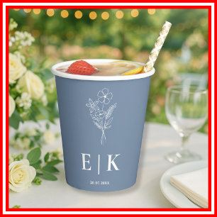 Dusty Blue Wildblume Wedding Pappbecher