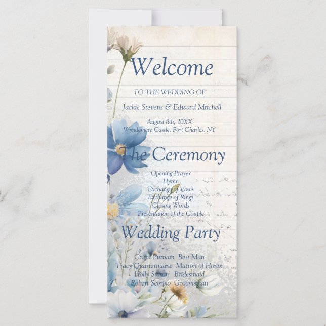Dusty Blue Wildblume Wedding Program