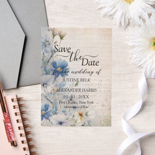 Dusty Blue Wildblume Wedding Save the Date (Hochzeit)
