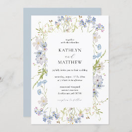 Dusty Blue Wildblume Whimsical Modern Wedding Einladung