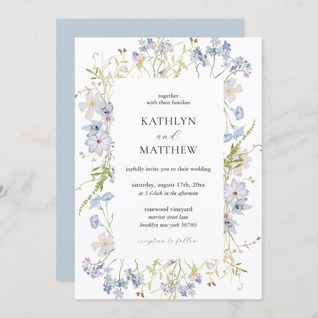 Dusty Blue Wildblume Whimsical Modern Wedding Einladung (Von Creator hochgeladen)