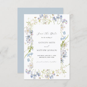 Dusty Blue Wildblume Whimsical Modern Wedding Save The Date