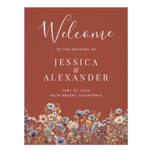 Dusty Blue Wildblumen 24x36 Rust Wedding Willkomme Poster
