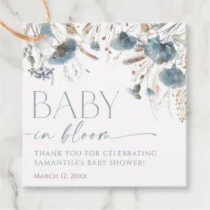Dusty Blue Wildblumen Baby in Blütendusche Geschenkanhänger