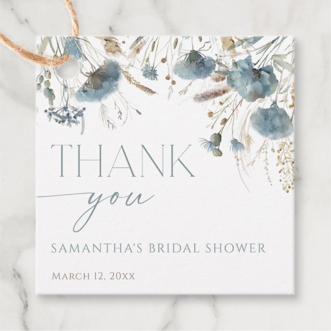 Dusty blue Wildblumen boho Brautparty Geschenkanhänger (Vorderseite)