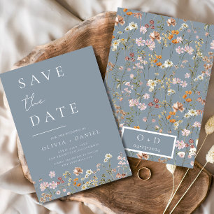 Dusty Blue Wildblumen Boho Save the Date