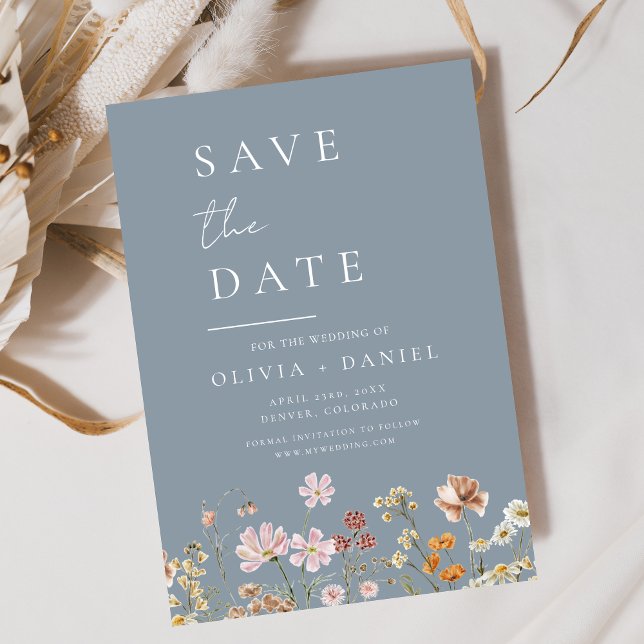 Dusty Blue Wildblumen Boho Save the Date (Von Creator hochgeladen)