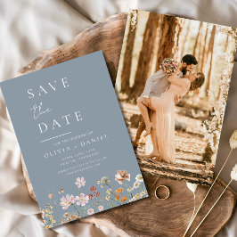 Dusty Blue Wildblumen Foto Boho Save the Date