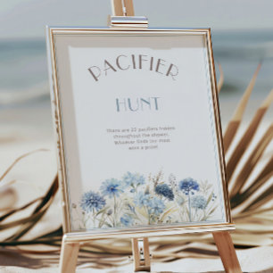 Dusty Blue Wildblumen Schnuller Hunt Baby Dusche Poster