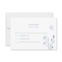 Dusty Blue Wildblumen und Butterfiles RSVP Card
