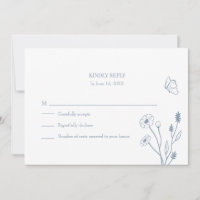 Dusty Blue Wildblumen und Butterfiles RSVP Card