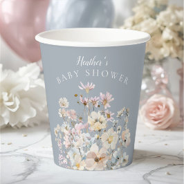 Dusty Blue Wildflower Baby Shower Pappbecher