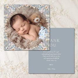 Dusty Blue Wildflower Baby Shower Photo Dankeskarte