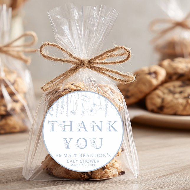 Dusty Blue Wildflower Baby Shower Thank You  Runder Aufkleber (Blue Wildflower Thank You Sticker)