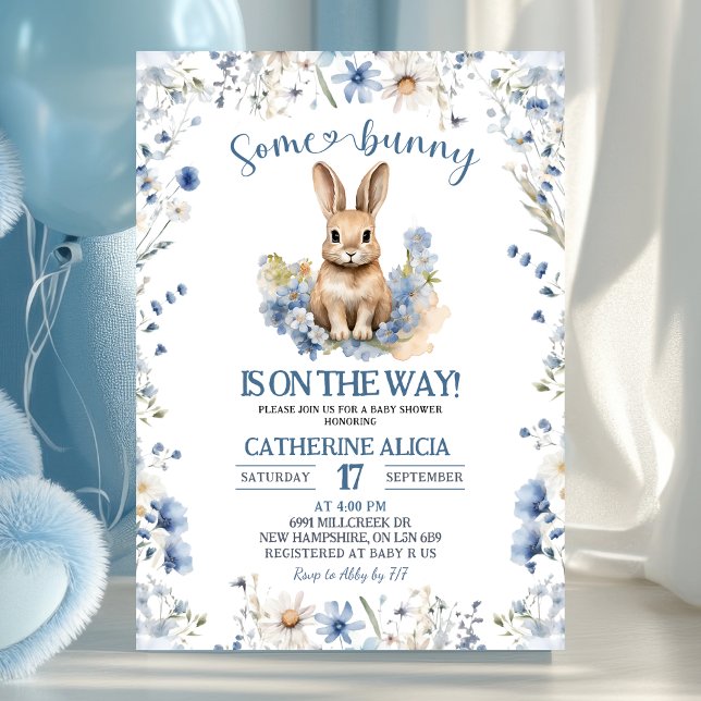Dusty Blue Wildflower Bunny baby shower Einladung (Von Creator hochgeladen)