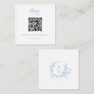 Dusty Blue Wildflower Crest Wedding QR Code RSVP  Begleitkarte