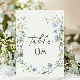 Dusty Blue Wildflower Floral Wedding Tischnummer