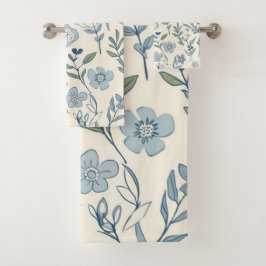 Dusty Blue Wildflower Meadow Botanical Pattern Badhandtuch Set