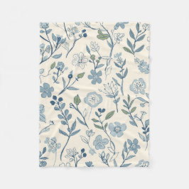 Dusty Blue Wildflower Meadow Botanical Pattern Fleecedecke