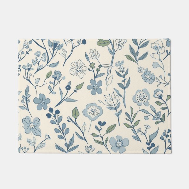 Dusty Blue Wildflower Meadow Botanical Pattern Fußmatte (Vorderseite)