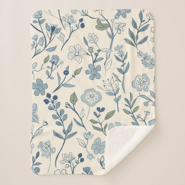 Dusty Blue Wildflower Meadow Botanical Pattern Sherpadecke (Vorderseite)