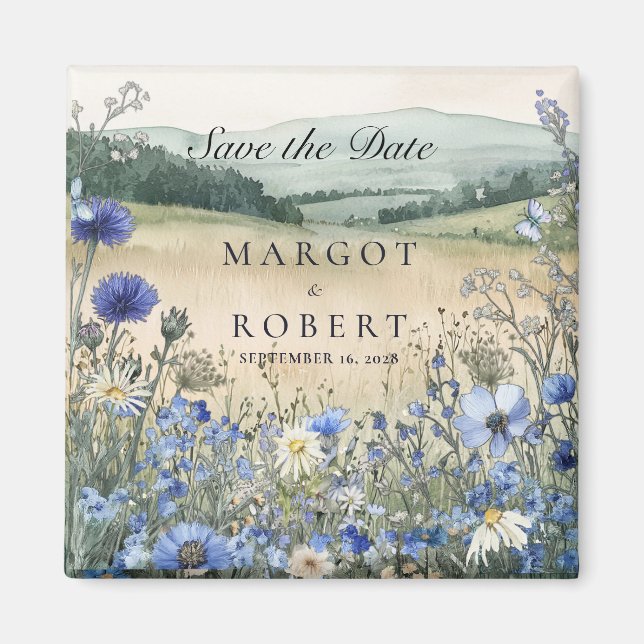 Dusty Blue Wildflower Meadow Save The Date Magnet (Vorne)