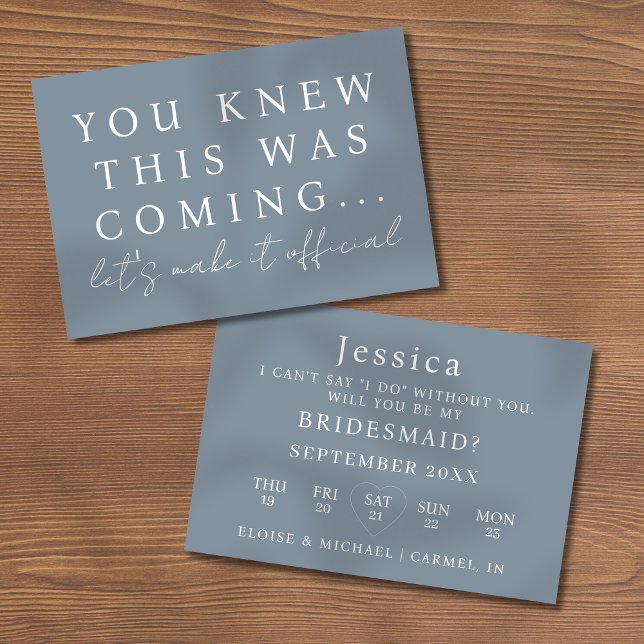 Dusty Blue Will You Be My Bridesmaid Proposal Card Einladung (Pop the question to your bridal party with this Will You Be My Bridesmaid Proposal Card! )