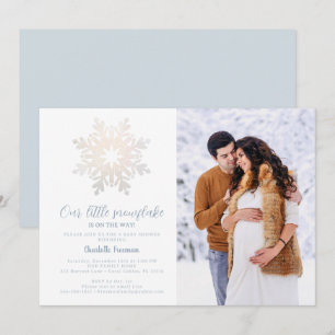 Dusty Blue Winter Baby Dusche Foto laden Einladung