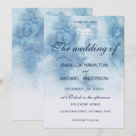Dusty Blue Winter Script Calligraphy White Branch Einladung