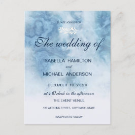 Dusty Blue Winter Script Calligraphy White Branch Einladungspostkarte