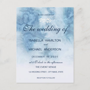 Dusty Blue Winter Script Calligraphy White Branch Einladungspostkarte
