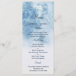 Dusty Blue Winter Script Calligraphy White Branch Menükarte