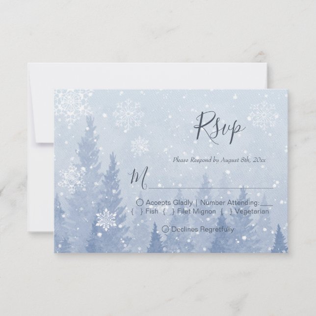 Dusty Blue Winter Watercolor RSVP Karte (Vorderseite)