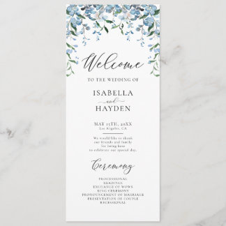 Dusty Blue Wisteria Blume Frühblühende Hochzeit Programm