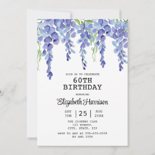 Dusty Blue Wisteria Floral Greenery 60. Geburtstag Einladung