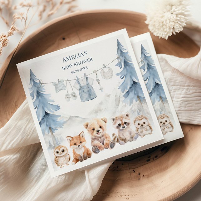 Dusty Blue Woodland Adventure Awaits Baby Shower Serviette (Von Creator hochgeladen)