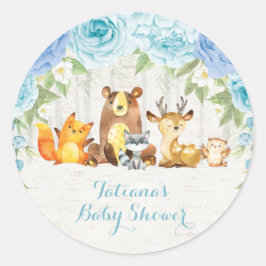 Dusty Blue Woodland Baby Animals Vielen Dank Runder Aufkleber