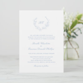 Dusty Blue Wreath Monogram Elegant Wedding Einladung