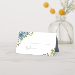 Dusty Blue Yellow Botanical Wedding Platzkarte