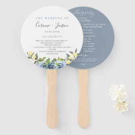 Dusty Blue Yellow Botanical Wedding Program Fächer