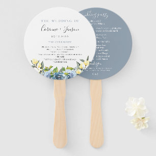 Dusty Blue Yellow Botanical Wedding Program Fächer
